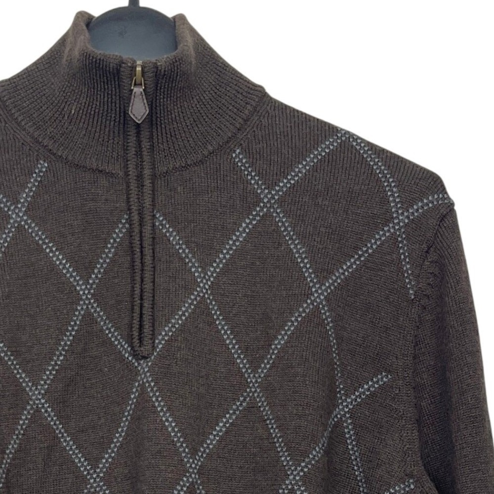 Brooks Brothers‎ MERINO WOOL Argyle Mens S Brown Quarter 1/4 Zip Diamond Sweater